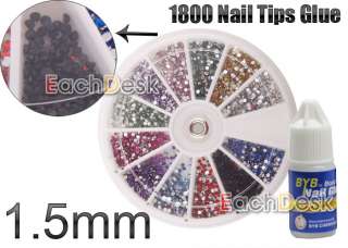 5mm Nail Art Tips Glitter Rhinestones 1800 Gift Glue  