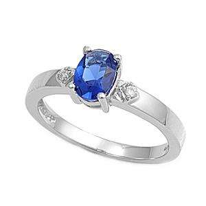 Sterling Silver 925 Women Blue Sapphire Ring Sz 5 CZ  