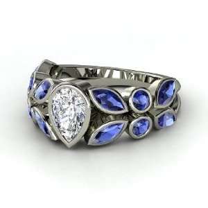   Garland Ring, Pear Diamond 14K White Gold Ring with Sapphire Jewelry
