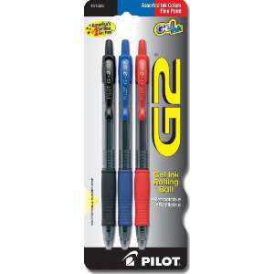  Pilot G2 Gel Ink Roller Ball Pens, 3 Pack, Red, Blue 