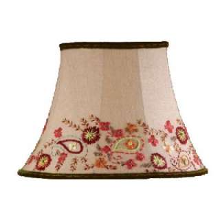 NEW Floral Lamp Shade, Beige Embroidered Floral, Green Velvet Trim 