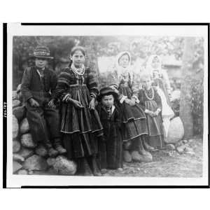Six children,native costume,clothing,dress,fashions,hats,boots,Poland 