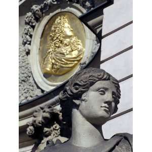 Close Up of the Head of a Female Statue and Frieze Behind at Zeughaus 