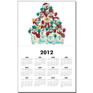 Calendar Print w Current Year Christmas Holiday Stacked Snowmen