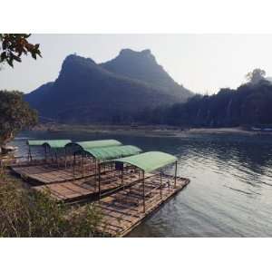 Bamboo Rafts on the River at Detian Falls, Guangxi Province, China 