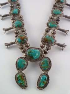 Navajo Green Turquoise Squash Blossom Necklace c.1970  