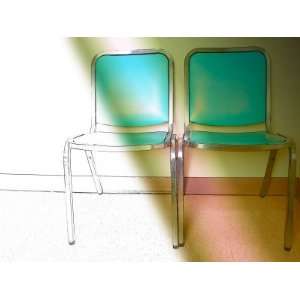  Sunlight Shining on Two Green, Retro Chairs Photographic 
