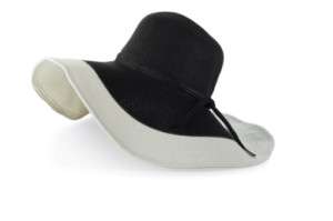 Mud Pie Black & White Wide Brim Paper Straw Sun Hat  
