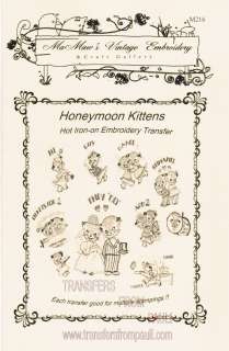 Kitten Romance for Tea Towels Hot Iron Embroidery Transfers  
