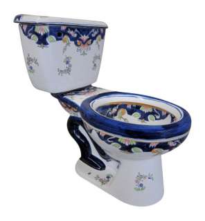 Mexican Talavera Toilet Set Bathroom Handcrafted Claridad  