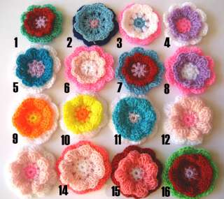 20 Crocheted Flowers Colorful Appliques Trim Craft Handmade crochet 2 