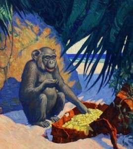 AIDEN RIPLEY SIGNED ORIGINAL LISTED OIL PAINTING MONKEY BEACH TREASURE 