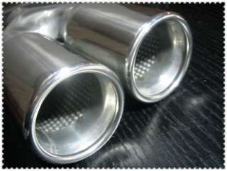   Stainless dual twin outlet round rolled exhaust tip tips muffler #018