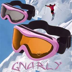  GNARLY Ski Snowboarding Goggles, PINK Frame, Double Anti 