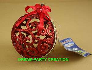  Glitter Victorian BALL Christmas Decoration ORNAMENT with Bow & Trim