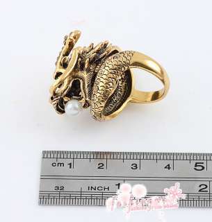 Old Gold Plated Style Rhinestone Stylish Beautiful China Dragon Ring 