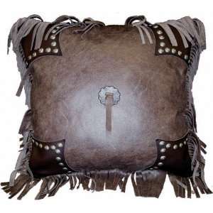    Azteca Brown Leather Fringe & Decorative Stud Pillow