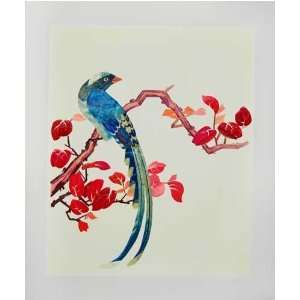  Blue Bird with Long Tail on Tree Branch  Antique Chinese 