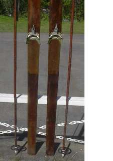 VINTAGE Wooden Skis 89 w/ POINTS + Bamboo Ski Poles  