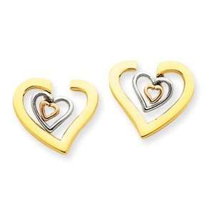  14k Gold Tri color Heart Post Earrings Jewelry