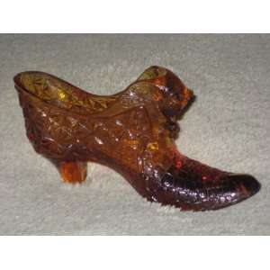  Vintage Fenton Hobnail Amber Glass Shoe Boot w/ Cat Head 