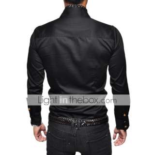 Mens Slim Fit Fashion Shirt with Golden Button Long Sleeve Black and 
